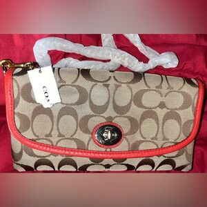 Coach Brown and Red Shoulder Twist-Lock Bag.  Gorgeous.